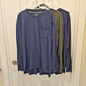 Set of 3 Dam Good Supply Co Long Sleeve Pocket T Shirt Size XL Blue Blue Olive